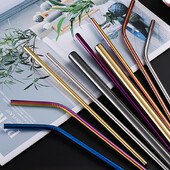 3vnt/rinkinys Daugkartinio naudojimo geriamųjų šiaudelių metaliniai šiaudeliai 304 nerūdijančio plieno šiaudelių rinkinys su šepetėliu Kokteilių šiaudeliai stikliniams gėrimams