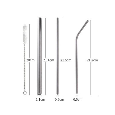 3vnt/rinkinys Daugkartinio naudojimo geriamųjų šiaudelių metaliniai šiaudeliai 304 nerūdijančio plieno šiaudelių rinkinys su šepetėliu Kokteilių šiaudeliai stikliniams gėrimams