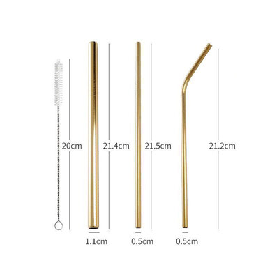 3vnt/rinkinys Daugkartinio naudojimo geriamųjų šiaudelių metaliniai šiaudeliai 304 nerūdijančio plieno šiaudelių rinkinys su šepetėliu Kokteilių šiaudeliai stikliniams gėrimams