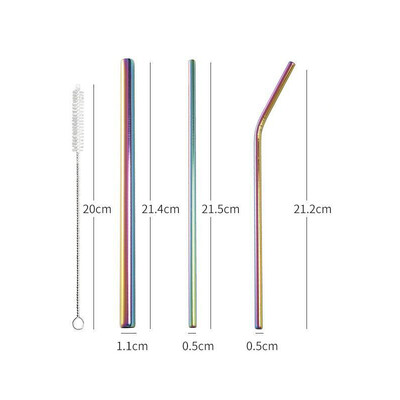 3vnt/rinkinys Daugkartinio naudojimo geriamųjų šiaudelių metaliniai šiaudeliai 304 nerūdijančio plieno šiaudelių rinkinys su šepetėliu Kokteilių šiaudeliai stikliniams gėrimams