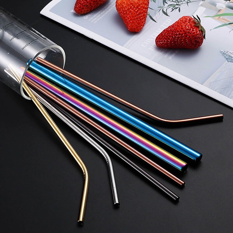 3vnt/rinkinys Daugkartinio naudojimo geriamųjų šiaudelių metaliniai šiaudeliai 304 nerūdijančio plieno šiaudelių rinkinys su šepetėliu Kokteilių šiaudeliai stikliniams gėrimams