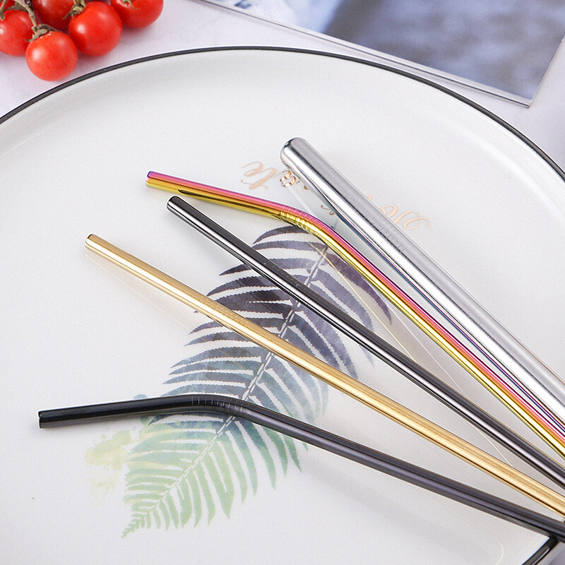 3vnt/rinkinys Daugkartinio naudojimo geriamųjų šiaudelių metaliniai šiaudeliai 304 nerūdijančio plieno šiaudelių rinkinys su šepetėliu Kokteilių šiaudeliai stikliniams gėrimams