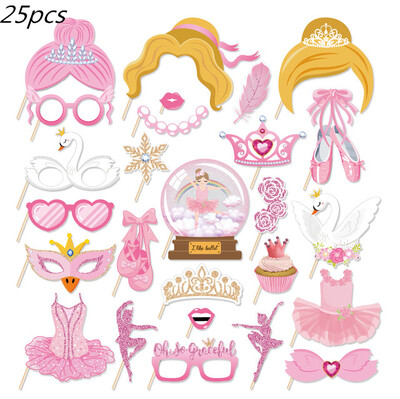 25 τμχ DIY Ροζ Μπαλέτο Photobooth Props Παιδικά Χρόνια Πολλά Fairy Queen Crown Photobooth Props Baby Shower Party Decorations