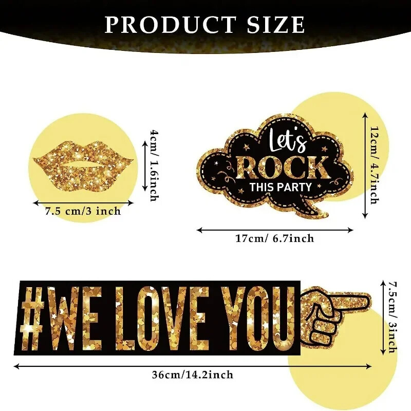 36 DB Szórakoztató fekete arany papír fotózási kellékek Születésnapi parti dekoráció Dekorációs buli Születésnapi buli fotózási kellékei