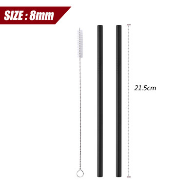 304 nerūdijančio plieno tiesus išlenktas metalinis šiaudelis su šepetėliu, vaisių sulčių gėrimų indas, baro vakarėlis, 2 vnt., 8 mm