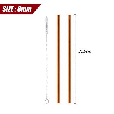 304 nerūdijančio plieno tiesus išlenktas metalinis šiaudelis su šepetėliu, vaisių sulčių gėrimų indas, baro vakarėlis, 2 vnt., 8 mm