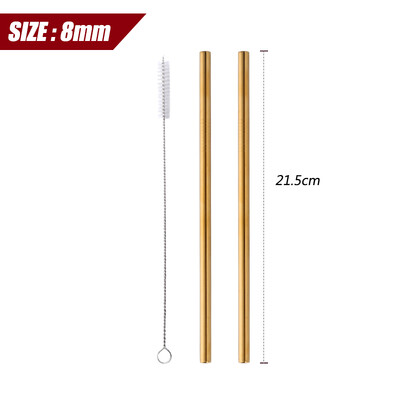 304 nerūdijančio plieno tiesus išlenktas metalinis šiaudelis su šepetėliu, vaisių sulčių gėrimų indas, baro vakarėlis, 2 vnt., 8 mm