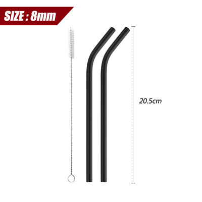 304 nerūdijančio plieno tiesus išlenktas metalinis šiaudelis su šepetėliu, vaisių sulčių gėrimų indas, baro vakarėlis, 2 vnt., 8 mm