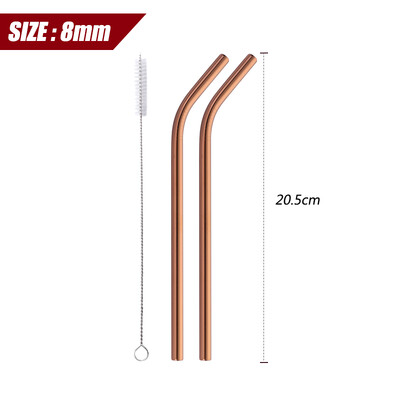 304 nerūdijančio plieno tiesus išlenktas metalinis šiaudelis su šepetėliu, vaisių sulčių gėrimų indas, baro vakarėlis, 2 vnt., 8 mm