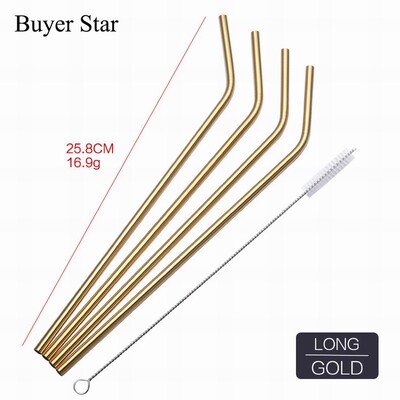 5 buc Pai de băut din oțel inoxidabil auriu cu perie de curățat Pai metalice reutilizabile desfăcute Accesoriu pentru bar Accesoriu pentru bar Ustensile de bucătărie