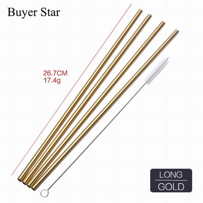 5 buc Pai de băut din oțel inoxidabil auriu cu perie de curățat Pai metalice reutilizabile desfăcute Accesoriu pentru bar Accesoriu pentru bar Ustensile de bucătărie
