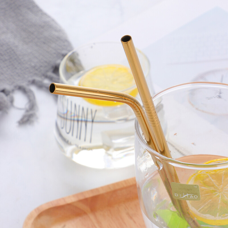 5 vnt Auksiniai nerūdijančio plieno gėrimo šiaudeliai su valikliu šepetėliu Daugkartinio naudojimo išlankstomi metaliniai šiaudeliai Barware Bar priedas Virtuvės įrankiai