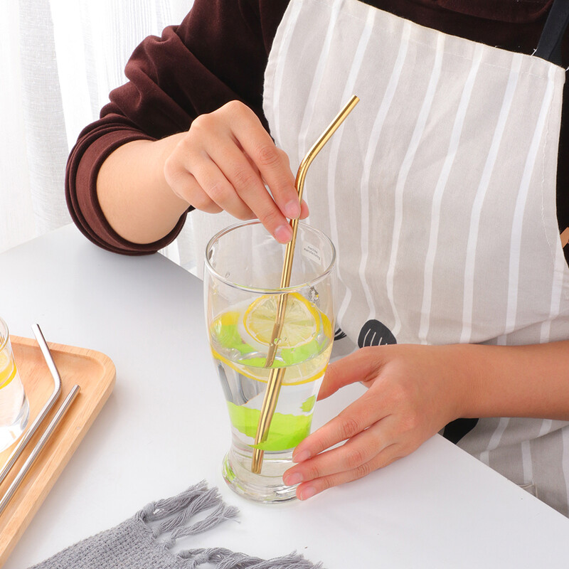 5 vnt Auksiniai nerūdijančio plieno gėrimo šiaudeliai su valikliu šepetėliu Daugkartinio naudojimo išlankstomi metaliniai šiaudeliai Barware Bar priedas Virtuvės įrankiai