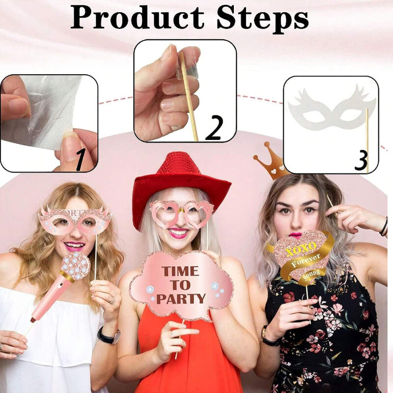 1 szett boldog születésnapot fotófülke kellékei Rózsaarany szelfi kellék bottal, vicces fényképező felirattal a születésnapi parti kellékekhez