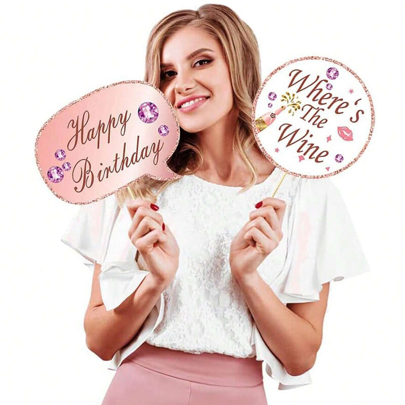 1 szett boldog születésnapot fotófülke kellékei Rózsaarany szelfi kellék bottal, vicces fényképező felirattal a születésnapi parti kellékekhez