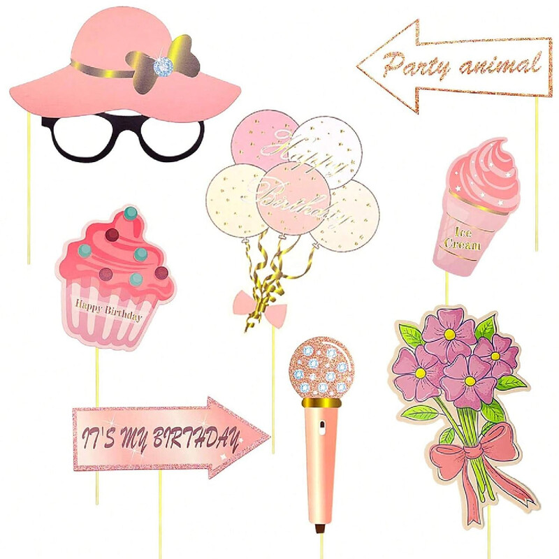 1 szett boldog születésnapot fotófülke kellékei Rózsaarany szelfi kellék bottal, vicces fényképező felirattal a születésnapi parti kellékekhez