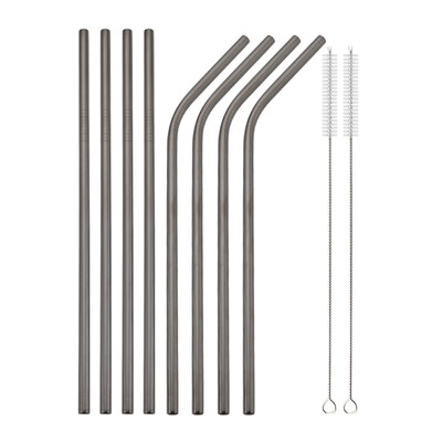 Set de paie reutilizabile din argint, 4/8 buc, paie din oțel inoxidabil 304, paie de băut îndoite drepte, cu perie de curățare, accesoriu pentru bar de acasă