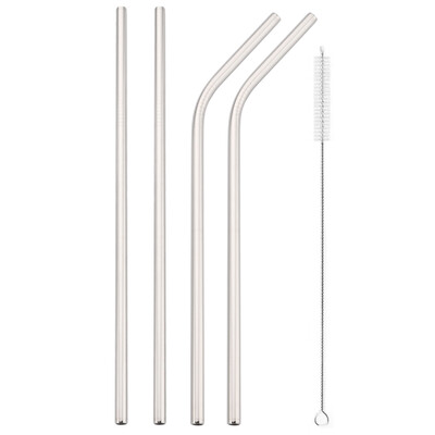 Set de paie reutilizabile din argint, 4/8 buc, paie din oțel inoxidabil 304, paie de băut îndoite drepte, cu perie de curățare, accesoriu pentru bar de acasă
