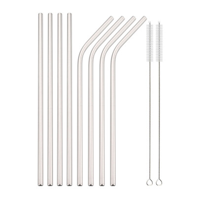 Set de paie reutilizabile din argint, 4/8 buc, paie din oțel inoxidabil 304, paie de băut îndoite drepte, cu perie de curățare, accesoriu pentru bar de acasă