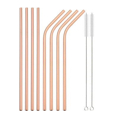 Set de paie reutilizabile din argint, 4/8 buc, paie din oțel inoxidabil 304, paie de băut îndoite drepte, cu perie de curățare, accesoriu pentru bar de acasă