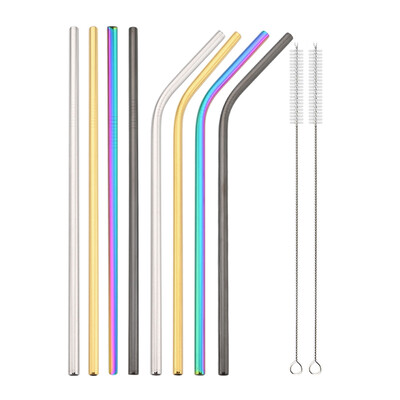 Set de paie reutilizabile din argint, 4/8 buc, paie din oțel inoxidabil 304, paie de băut îndoite drepte, cu perie de curățare, accesoriu pentru bar de acasă