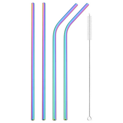 Set de paie reutilizabile din argint, 4/8 buc, paie din oțel inoxidabil 304, paie de băut îndoite drepte, cu perie de curățare, accesoriu pentru bar de acasă