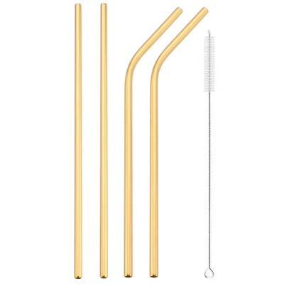 Set de paie reutilizabile din argint, 4/8 buc, paie din oțel inoxidabil 304, paie de băut îndoite drepte, cu perie de curățare, accesoriu pentru bar de acasă