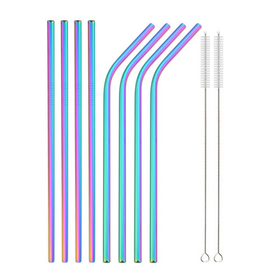 Set de paie reutilizabile din argint, 4/8 buc, paie din oțel inoxidabil 304, paie de băut îndoite drepte, cu perie de curățare, accesoriu pentru bar de acasă