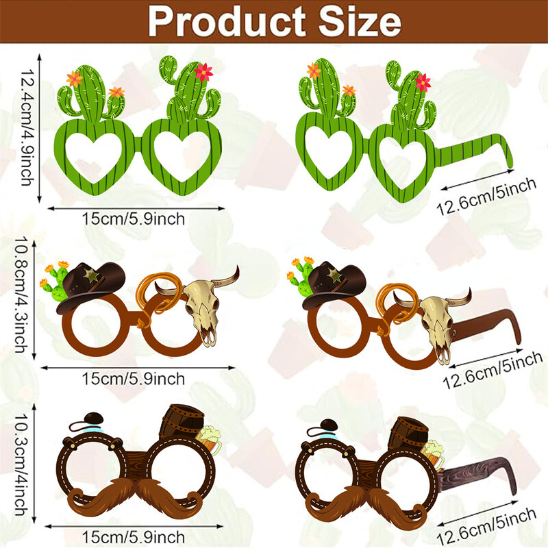 12db Western témájú papír fotófülke szemüveg, farmer fotó kellékek, alkalmas tematikus bulik, születésnapi bulik stb.