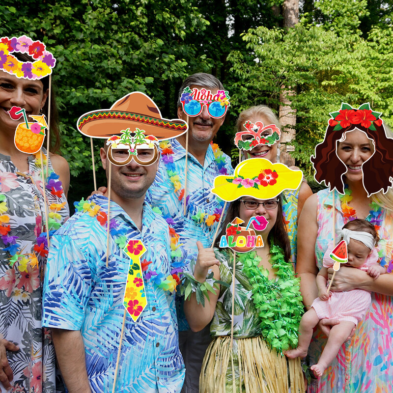 30Pcs Θέμα Tropical Hawaii Flower κιθάρα στηρίγματα για το καλοκαίρι Luau Beach Birthday Wedding Party Props