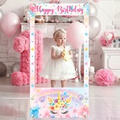 Egyszarvú témájú fotófülke kellékek keret Gyerekek 1. születésnapi parti dekorációja lövöldözős háttér kellékei esküvői babazuhany dekorációs kellékek