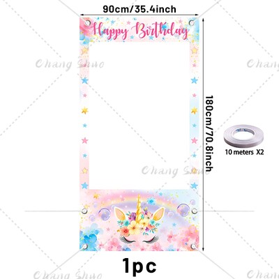 Egyszarvú témájú fotófülke kellékek keret Gyerekek 1. születésnapi parti dekorációja lövöldözős háttér kellékei esküvői babazuhany dekorációs kellékek