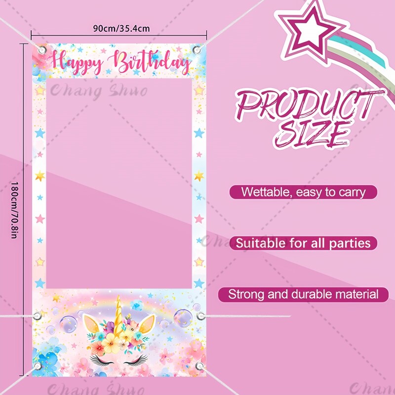 Egyszarvú témájú fotófülke kellékek keret Gyerekek 1. születésnapi parti dekorációja lövöldözős háttér kellékei esküvői babazuhany dekorációs kellékek