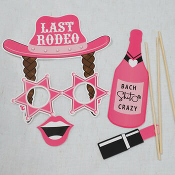 25Pcs Western Cowgirl Last Rodeo Photo Booth Reps for Pink Let\'s Go Girl Theme Birthday Bachelorette Wedding Party Decoration