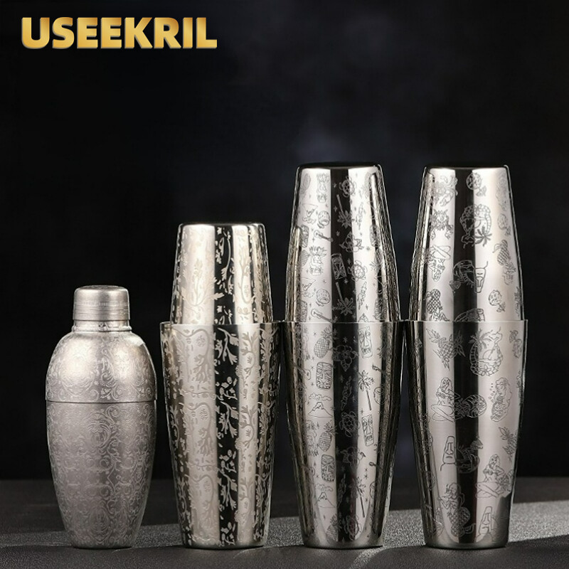 Bár Koktél Shaker Boston Shaker Rozsdamentes acél Gravírozó Shaker Bar Tartozék Bartender eszközök otthonra és bárra