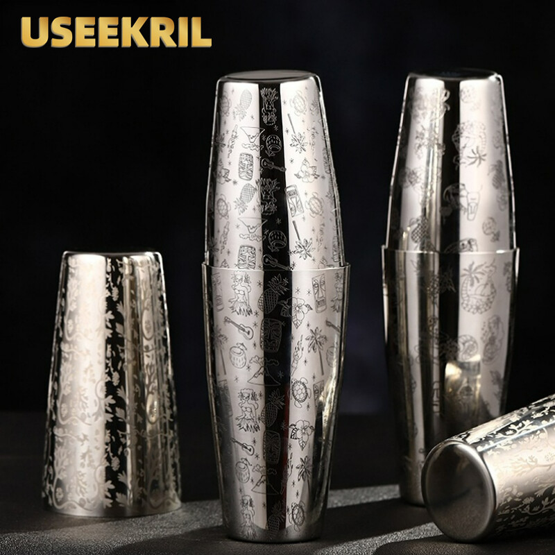 Bár Koktél Shaker Boston Shaker Rozsdamentes acél Gravírozó Shaker Bar Tartozék Bartender eszközök otthonra és bárra