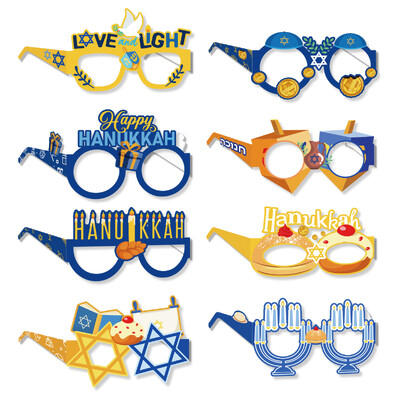 8 tk Happy Hanukkah paberist prillid, Hanuka peo fotorekvisiidid, Hanuka pühade riietus