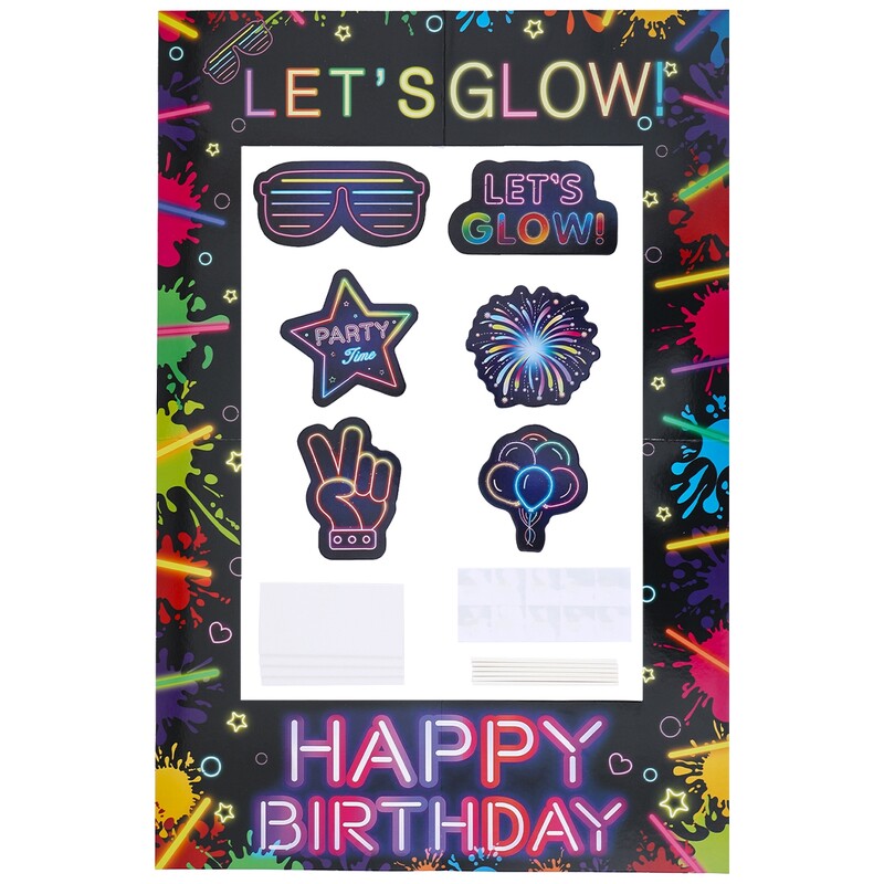 Φθορίζον πάρτι Κορνίζα φωτογραφιών στηρίγματα σκοποβολής Let's Glow in The Dark Happy Birthday Party Deco Kids Adult Favor Supplies