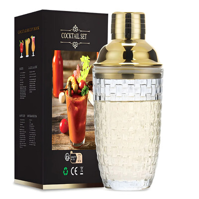 Stiklinis kokteilių plaktuvas Martini Mocktail gaminimo rinkinys su nepralaidžiu metaliniu plieniniu dangteliu austo rašto stiklo puodelio namų naudojimo baro įtaisas