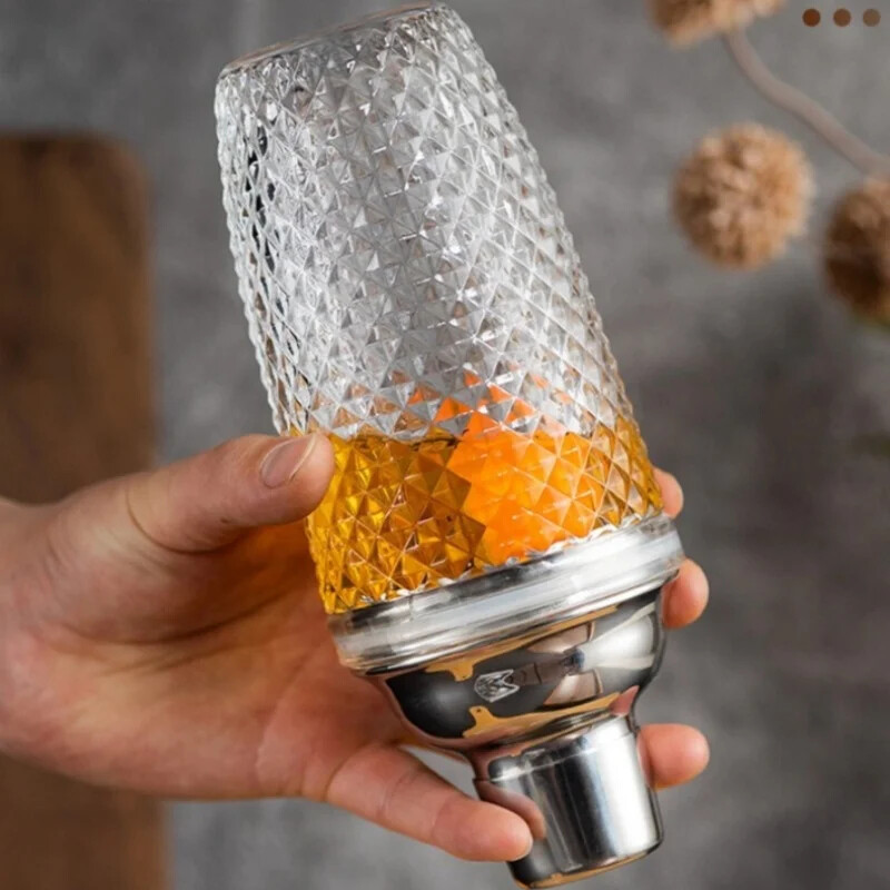 Stiklinis kokteilių plaktuvas Martini Mocktail gaminimo rinkinys su nepralaidžiu metaliniu plieniniu dangteliu austo rašto stiklo puodelio namų naudojimo baro įtaisas