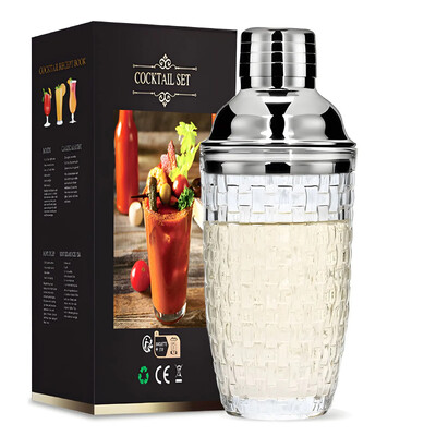 Prabangus stiklinis kokteilių plaktuvas „Martini Mocktail“ gaminimo rinkinys su sandariu metaliniu plieniniu dangteliu, skirtu naudoti namuose Baro krepšelio įtaisas