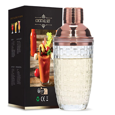 Prabangus stiklinis kokteilių plaktuvas „Martini Mocktail“ gaminimo rinkinys su sandariu metaliniu plieniniu dangteliu, skirtu naudoti namuose Baro krepšelio įtaisas