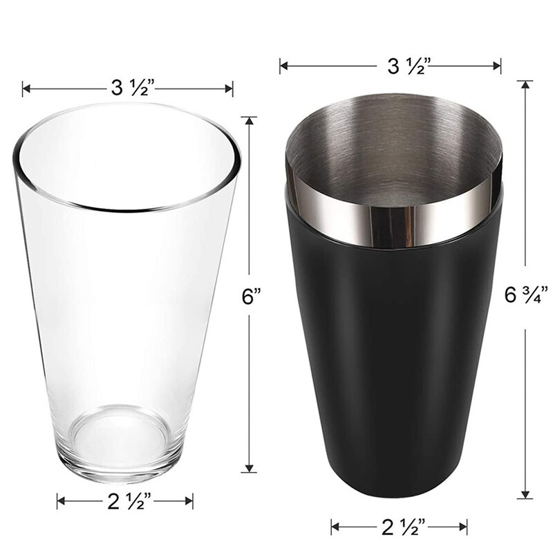 Bostono kokteilių plaktuvas, 16 fl oz stiklo ir 26 fl uncijos nerūdijančio plieno su guminiu įvorėmis