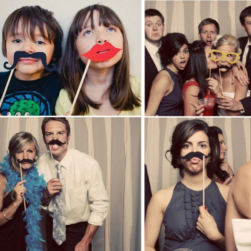 Forrón eladó 58 db esküvői kreatív ajakfotó kellékek, papír parti szakállak, vicces minták, esküvői kellékek, parti dekorációk