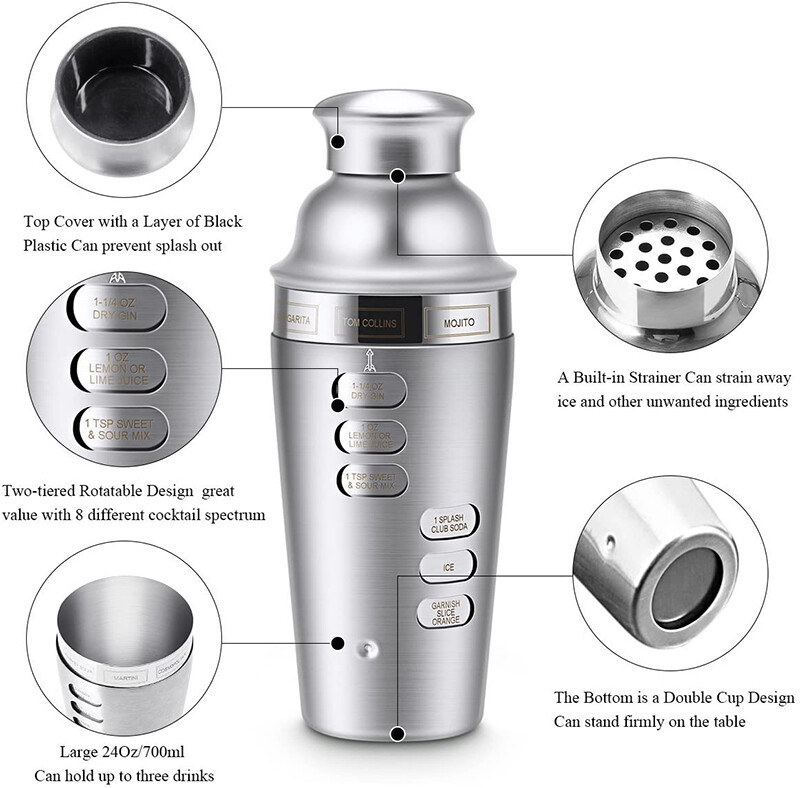 Nerūdijančio plieno įtaisytas kokteilių plaktuvas su receptų vadovu