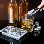 Set de cuburi de gheață din oțel inoxidabil 2/4/6 buc. Pietre de răcire reutilizabile pentru whisky, vin, vin, cub de răcire, instrument de bar pentru petrecere.