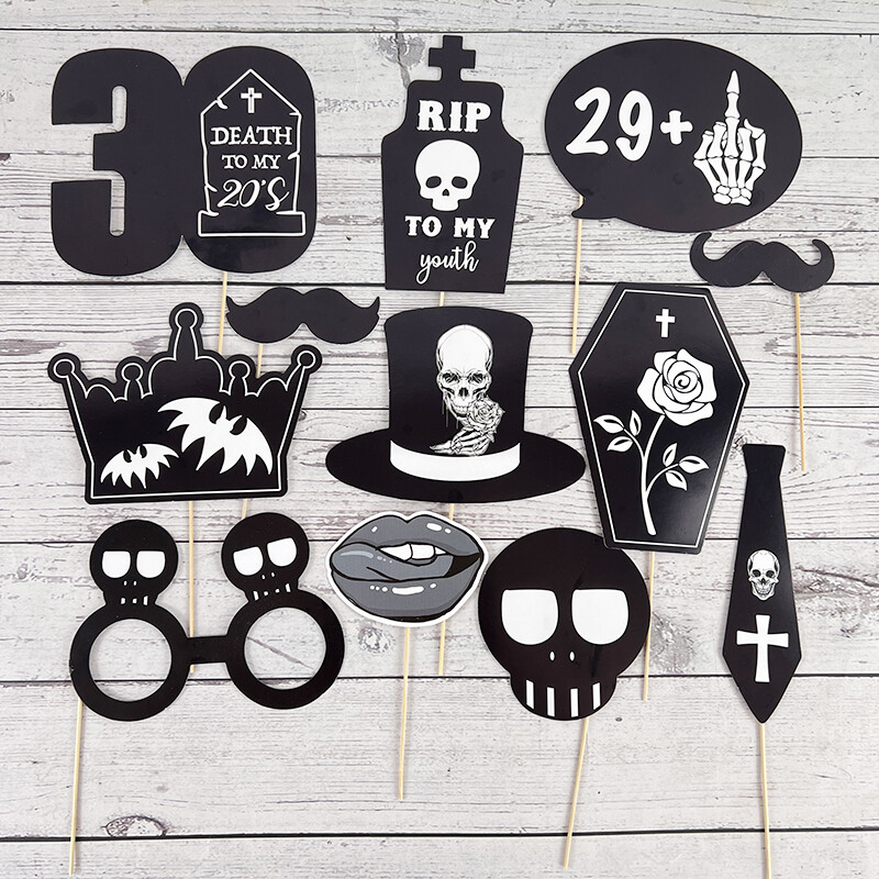 1 set de hârtie neagră de 30 de ani, de mână, accesorii fotografice pentru ziua de naștere, pentru adulți, aniversare, la mulți ani, decorare pentru petreceri