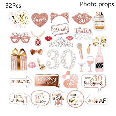 1 Rózsaszín szett 18 21 30 40 50 60 éves papír kézi fényképezési kellékek Felnőtteknek Boldog születésnapot, évfordulós parti dekorációs kellékek