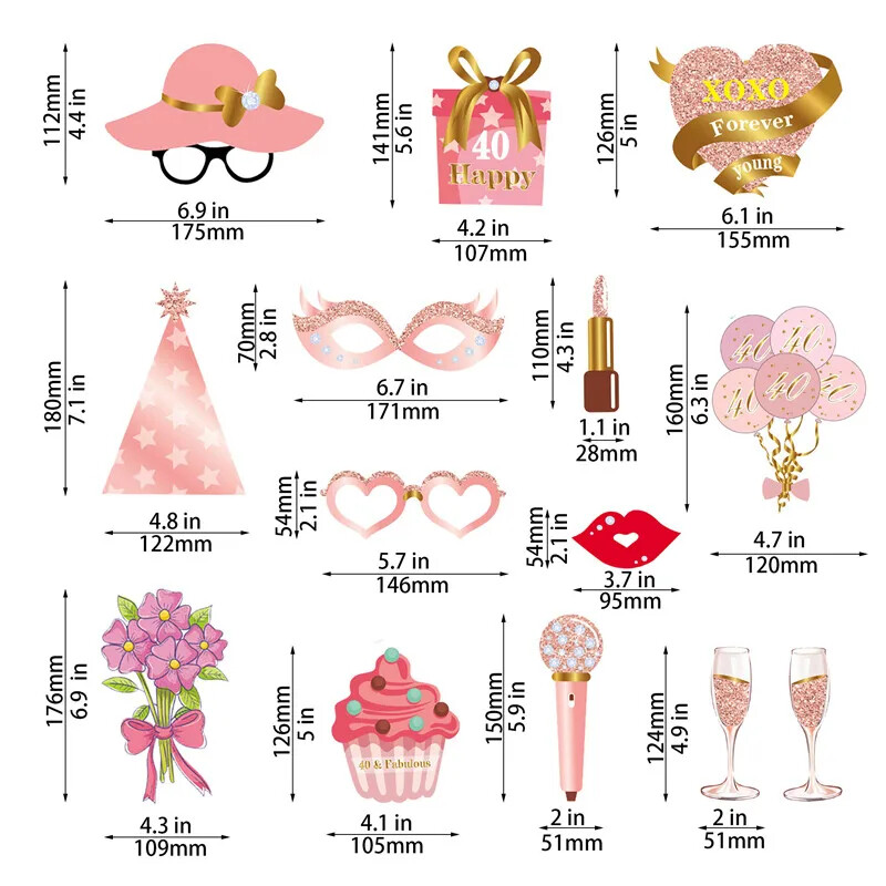 1 Rózsaszín szett 18 21 30 40 50 60 éves papír kézi fényképezési kellékek Felnőtteknek Boldog születésnapot, évfordulós parti dekorációs kellékek