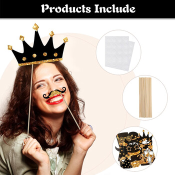 24PCS Party Photo Booth Props για γενέθλια γάμους Αποφοίτηση αποφοίτησης Πρωτοχρονιάτικο προμήθειες Mix of Hats Κορώνες με κραγιόν